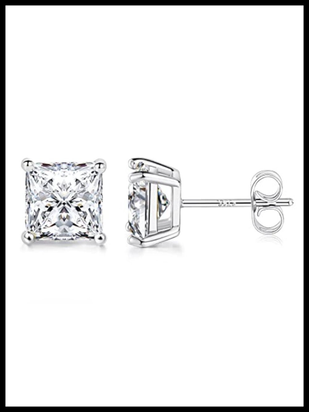 Princess Cut Cubic Zirconia 925 Sterling Silver Post Stud Earrings